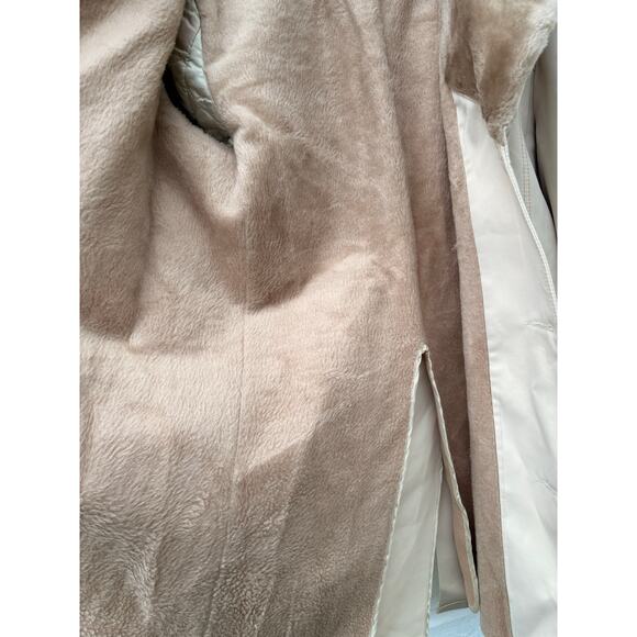 Vintage Overcoat Mens 42 Wide Collar Beige Canvas Fur Lined Studio One 70's Coat - Picture 5 of 5